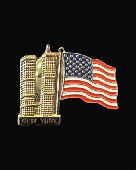 VINTAGE WORLD TRADE Center New York Twin Towers 9-11 USA Flag Pin $12.00 - PicClick
