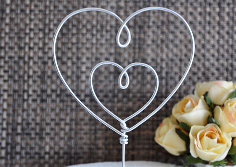 Double Heart Wire Wedding Cake Topper Two Hearts Anniversary | Etsy in 2021 | Wire wedding cake ...