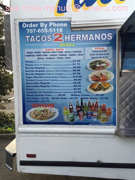 Menu at Tacos Dos Hermanos restaurant, Vallejo