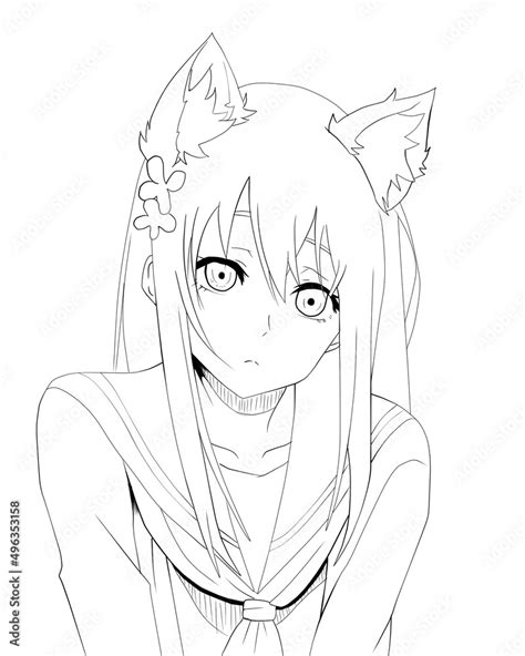 Cute anime girl with an animal ears Stock Illustration | Adobe Stock