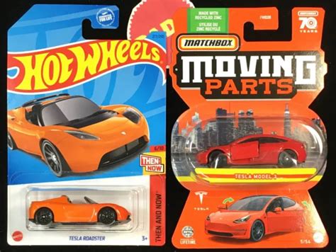 MATCHBOX MOVING PARTS - Tesla Model 3 Red & Hot Wheels Tesla Roadster Orange 2X $8.99 - PicClick