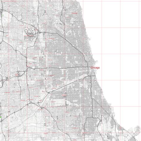 Chicago Illinois US Map Vector City Plan Low Detailed (simple white) Street Map editable Adobe ...