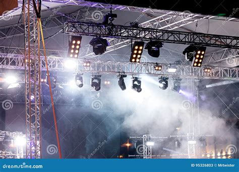 Stage Lights at Concert. Illuminated Stage with Lights and Smoke Stock ...