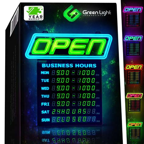 Bluetooth Enabled Business Hours LED OPEN Sign - 15"x 16.5 | Green Light Innovations #1 USA