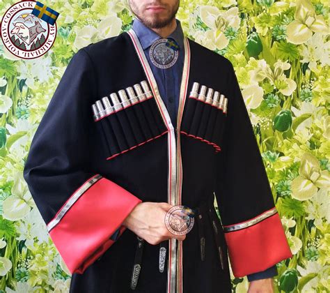 Black Chokha Cossack & Caucasus Traditional Coat Men's Dress Costume 16 Chest Accessory Folk ...