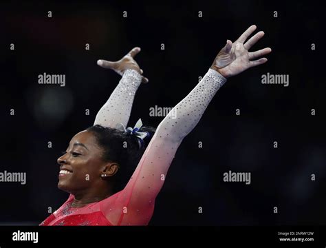 Simone Biles of U.S.A. performs during team final women of Vault in the ...