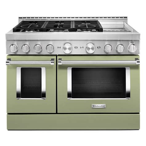 KitchenAid 48-inch 6.3 cu. ft. Smart Double Oven Commercial-Style Gas Range with Griddle a ...