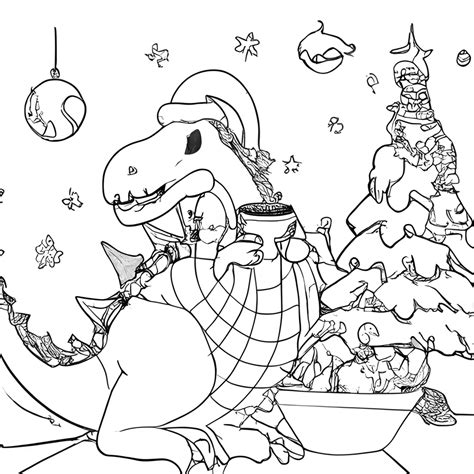 Christmas Dinosaur Coloring Page · Creative Fabrica