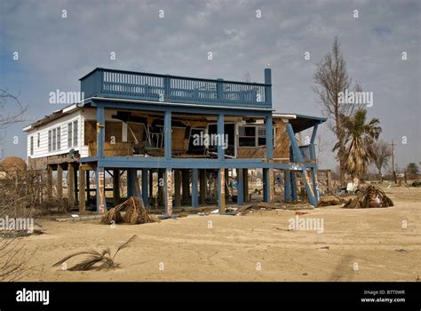 Ruins of houses destroyed by Hurricane Ike in 2008 in Crystal Beach at ...