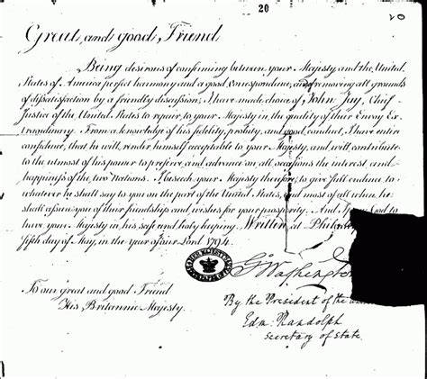 The Jay Treaty: George Washington's Letter of Credence to His Britannic Majesty, appointing ...