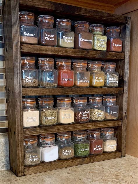 Rustic Spice Rack with Custom Labeled Jars | Etsy