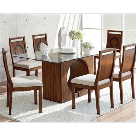 I Space Rectangular Modern Glass Top Wooden Dining Table Set at Rs 80000/set in New Delhi