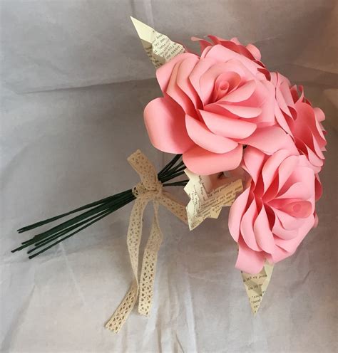 Pink paper rose bridesmaid bouquet paper flower bouquet