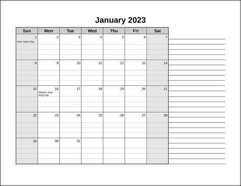 CalendarsThatWork.com - Room for Notes