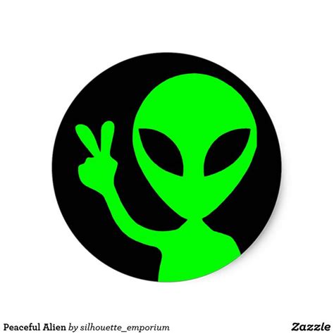 Peaceful Bright Green Alien Black Classic Round Sticker | Zazzle.com ...