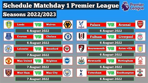 Schedule Matchday 1 Premier League Seasons 2022/2023 ~ Manchester ...