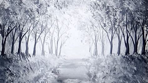 Sunlit Forest Path Acrylic Painting Black & White Monochromatic Painting - YouTube