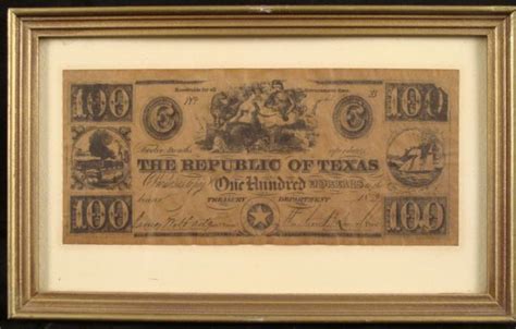 1839 $100 Republic of Texas Bank Note Bill