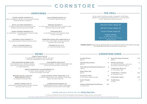 À La Carte Menu - Cornstore Cork