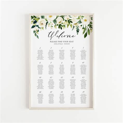 Printable Floral Wedding Seating Chart Template DIY Watercolor Spring ...