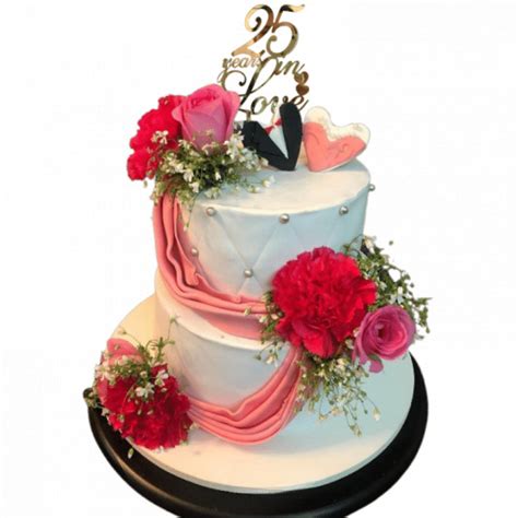 Silver Jubilee Wedding Anniversary Cake | bakehoney.com