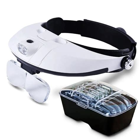 Head Mount Magnifier with Detachable LED Head Lamp Handsfree Jeweler Magnifier Magnifying Glass ...