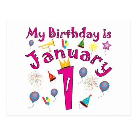 New Year's January 1 Birthday Postcard | Zazzle