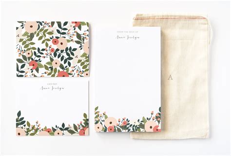 Personalized Stationery Set Illustrated Floral Stationery