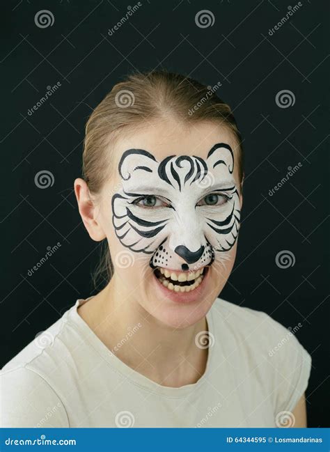 White tiger face painting stock image. Image of woman - 64344595