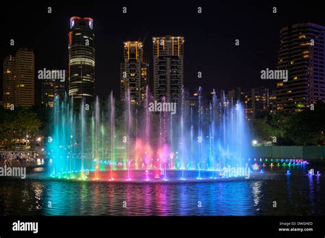 Lake Symphony Musical Water Fountain Light Show at Night in KLCC Park Kuala Lumpur Malaysia ...