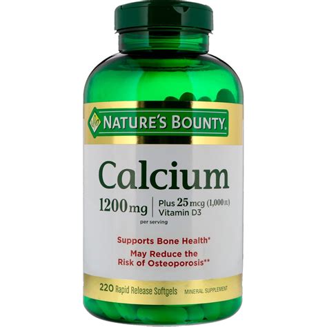 Nature's Bounty, Calcium Plus Vitamin D3, 1200 mg/1000 IU, 220 Rapid Release Softgels | By iHerb