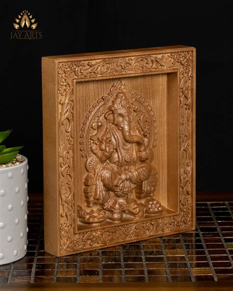 Ganesh Wood Carving 8" - Ganesh Wood Wall Panel – JayArts.com