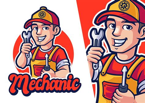 Mechanic Mascot Cartoon Logo. Man Character Profession Logo 19860966 Vector Art at Vecteezy