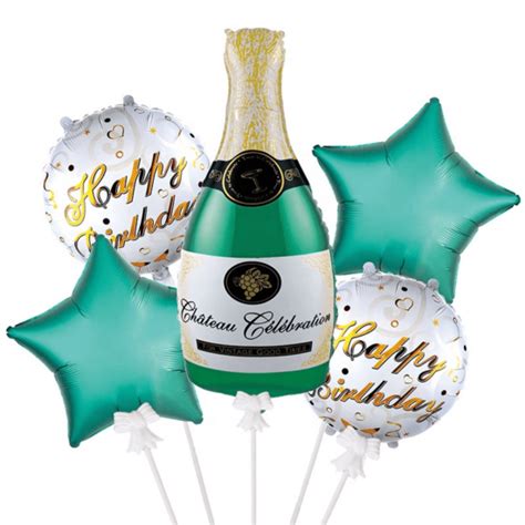 Champagne Happy Birthday Balloon Set of 5 - India’s Premium Party Store ...