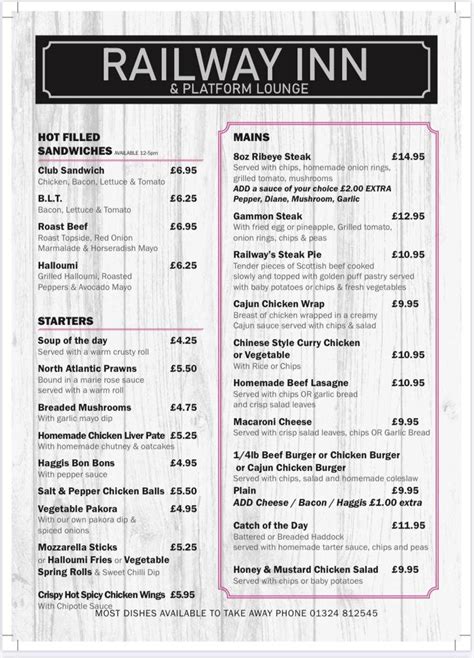 Menu at Railway Inn & The Platform Lounge pub & bar, Bonnybridge