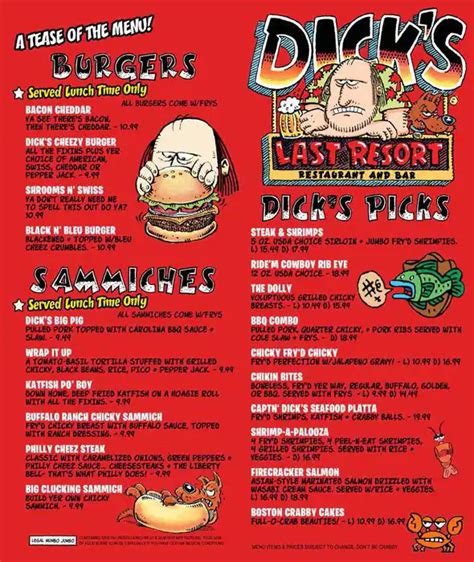 Dick's Last Resort Menu, Menu for Dick's Last Resort, Faneuil Hall ...