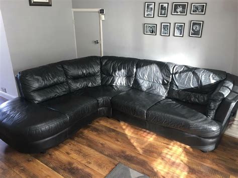 Dfs black leather right hand corner sofa | in Falmouth, Cornwall | Gumtree