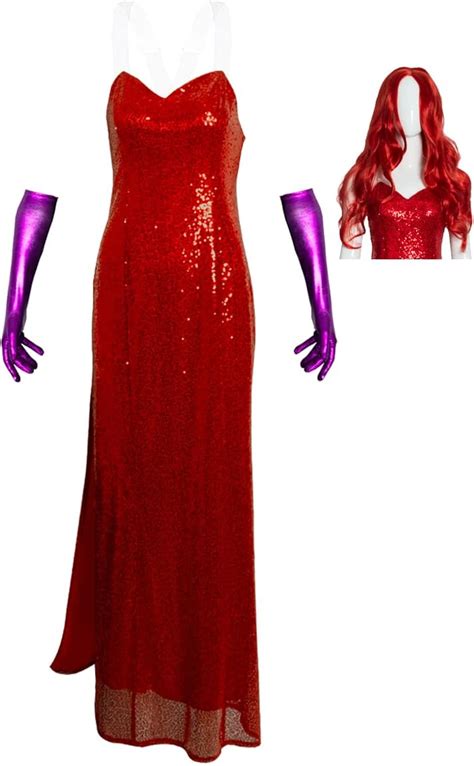 Amazon.com: MAPLECOS Womens Jessica Rabbit Costume Anime Singer Cosplay Sequin Red Dress with ...