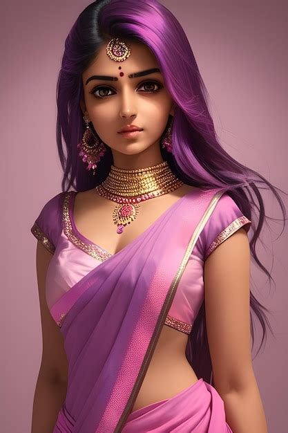 Premium AI Image | Teenage Girl Of The North Indian Dress Is A Low Cat Pink And Purple Looking ...