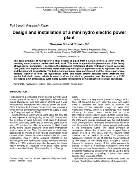 (PDF) Design and installation of a mini hydro electric power plant