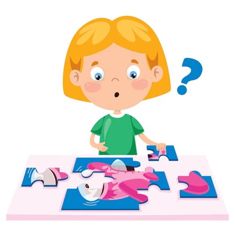 Premium Vector | Kid playing colorful jigsaw puzzle