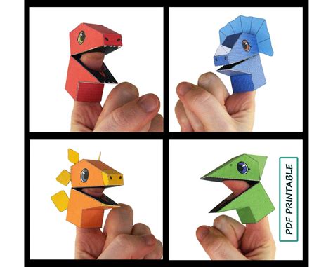 Dinosaur Finger Puppet Set of 4 Papercraft PDF Printable - Etsy | Paper crafts, Finger puppets ...