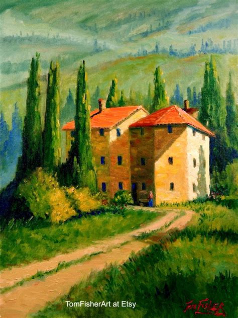 Original Tuscan Home Landscape oil painting impressionist