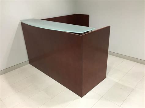 New Office Reception Area : Wood Veneer L-Shape Reception Desk at Furniture Finders