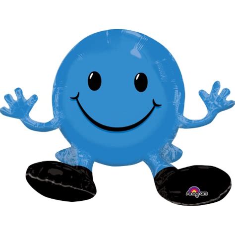 19" Happy Face Blue - Sitting - Foil Balloon (AirFill) | Balloon Warehouse™