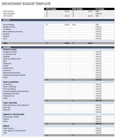 Departmental Budget Template