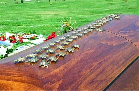 Coffin of Navy SEAL James Suh with the Tridents of fellow SEALs embedded as his coffin passed by ...