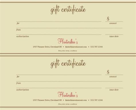 printable restaurant gift certificate template business with ...