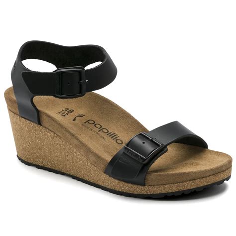 Birkenstock Women's Papillio Soley Wedge Sandal Natural Leather Black ...