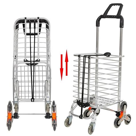 VILOBOS Folding Shopping Cart Aluminum Stair Climbing Trolley Grocery Laundry